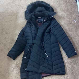 Tommy Hilfiger Womens Quilted Hooded Long Jacket